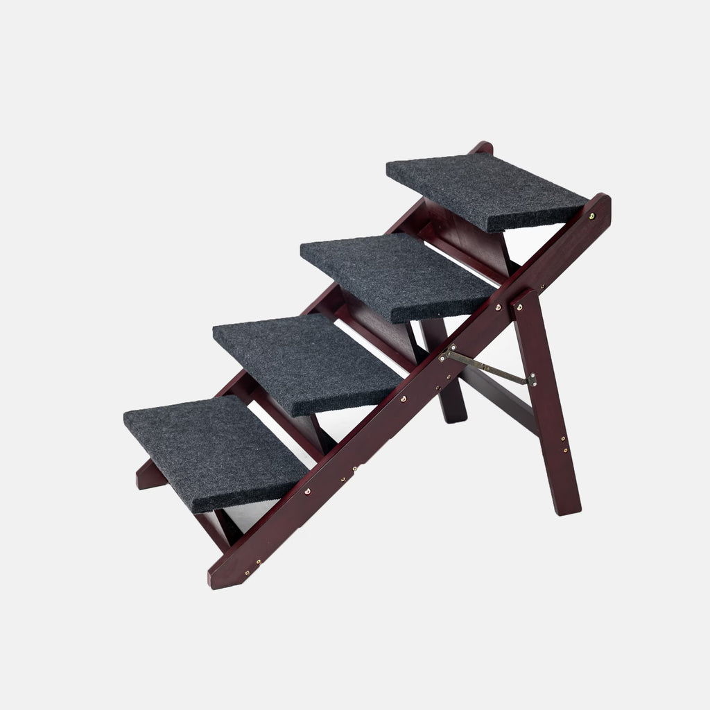 Escaliers de chien en bois Étapes - pliable 4 niveaux Escaliers et rampe pour animaux de compagnie parfait pour les lits et les voitures -