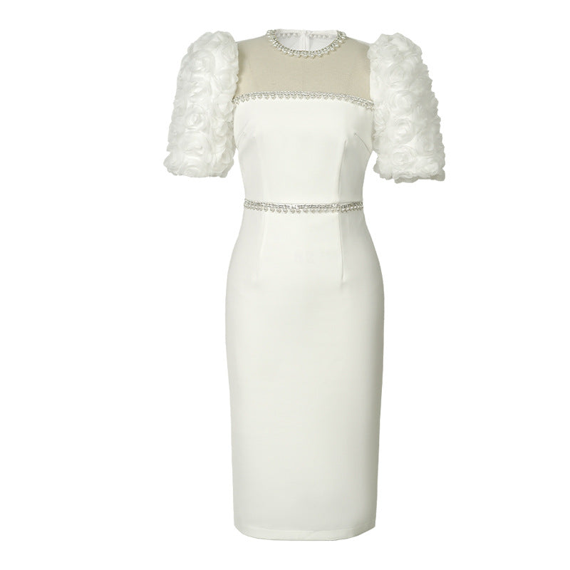 Cou rond Perlé blanc Slim Fit Robe longue