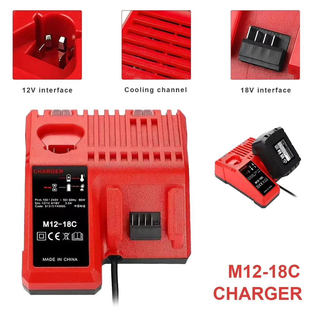 Chargeur de batterie Li-ion de remplacement Chargeur multitension pour Milwaukee M18 14,4V-18V 48-11