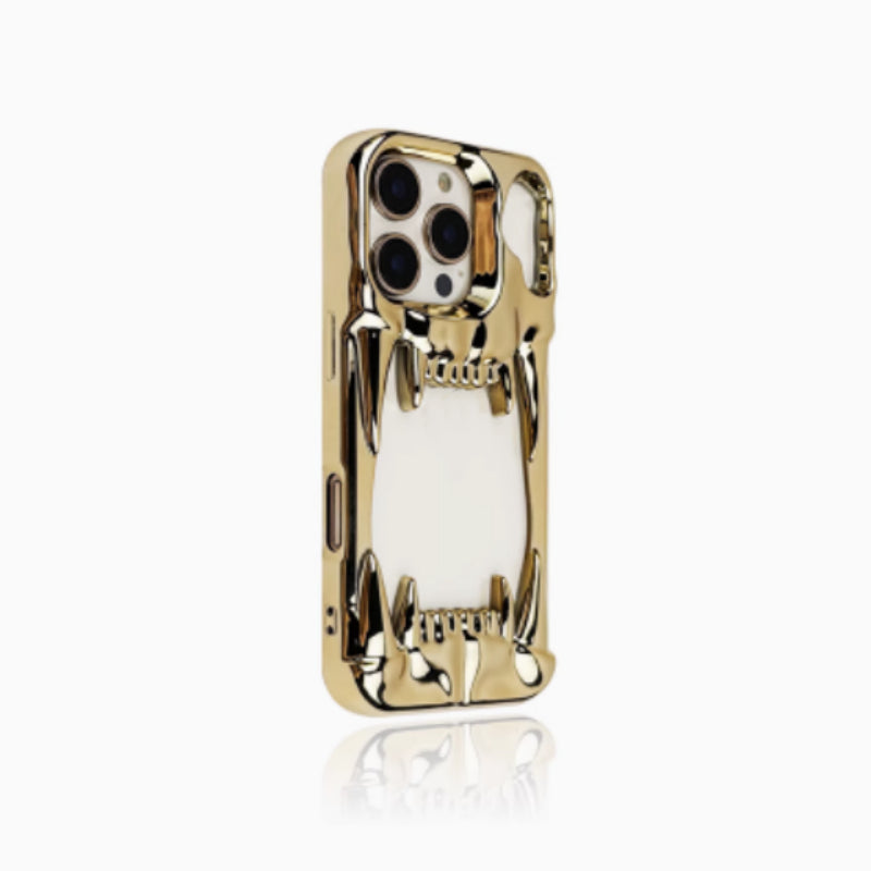 Electroplating Argent brillant Crâne creux Tiger dent téléphone mobile Case