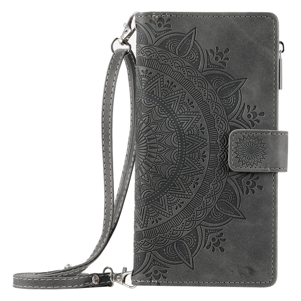 Multi-carte Embossed Totem carte en cuir zipper sac de téléphone