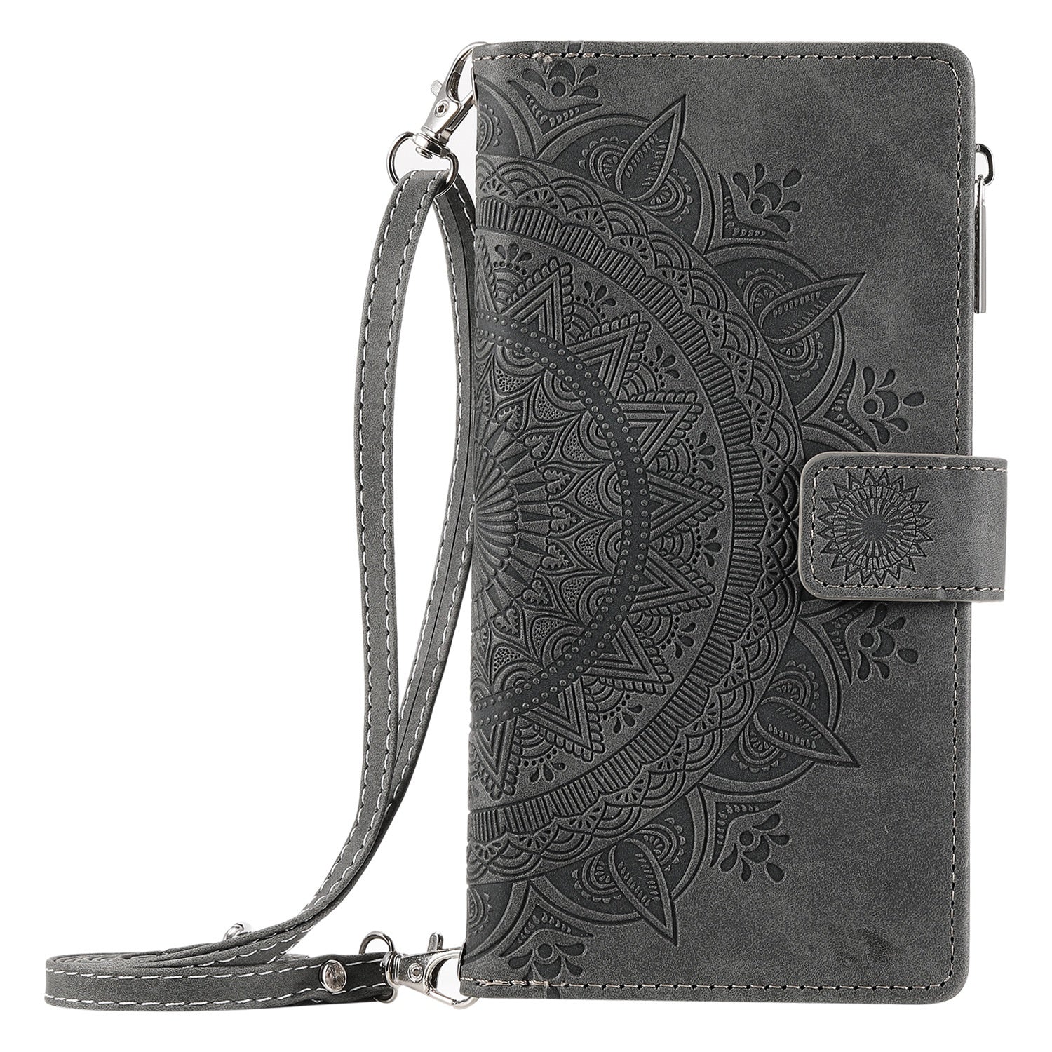 Multi-carte Embossed Totem carte en cuir zipper sac de téléphone