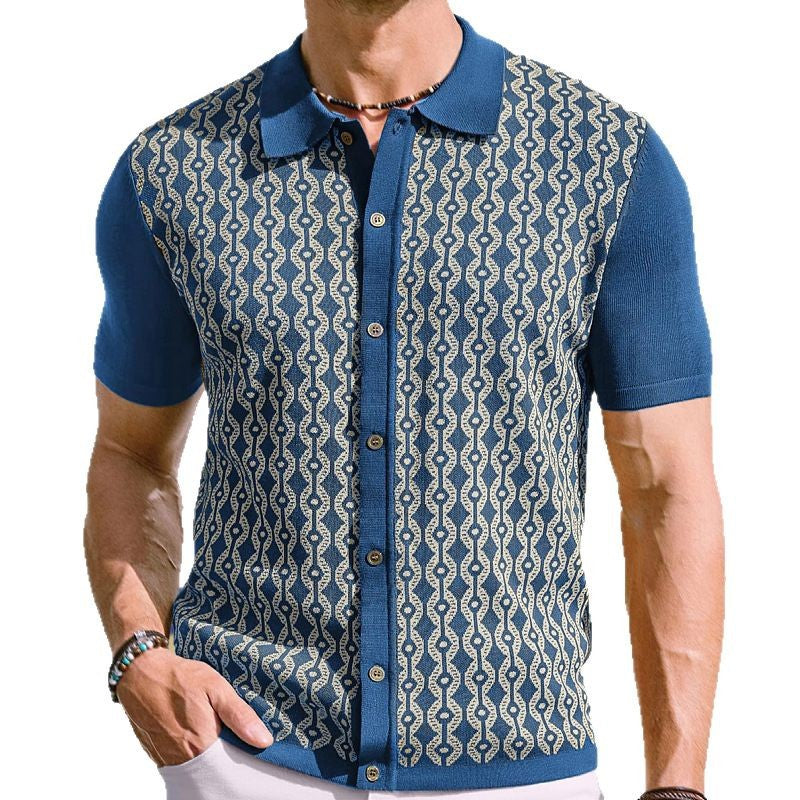 Tencel d'été Chandail à manches courtes Lapel Jacquard Cardigan pour hommes