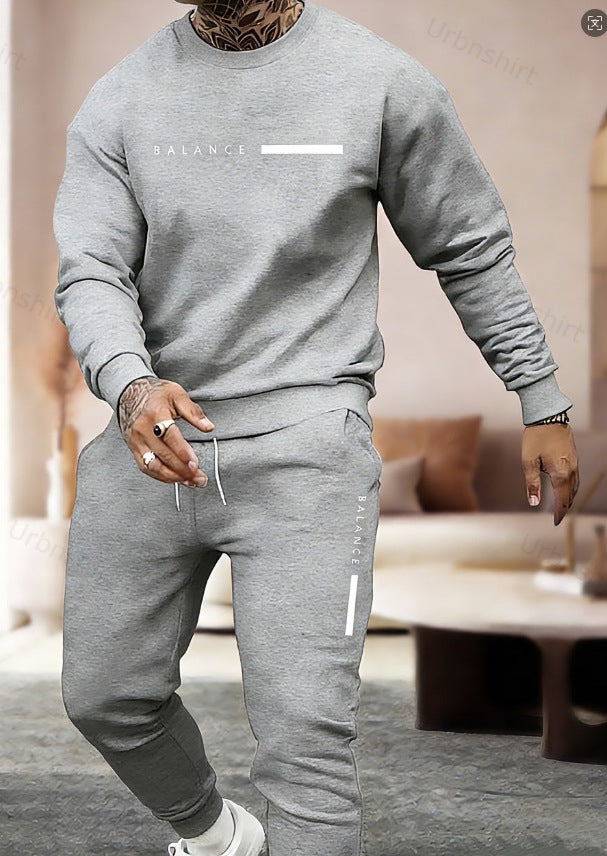 Sweat-shirt à col rond imprimé homme et ensemble de pantalons longs