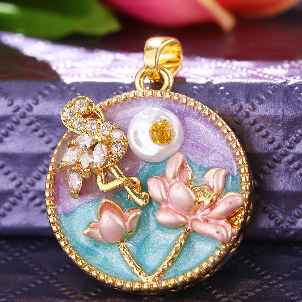 Pendentif de bricolage pour collier à clips universels avec peinture florale