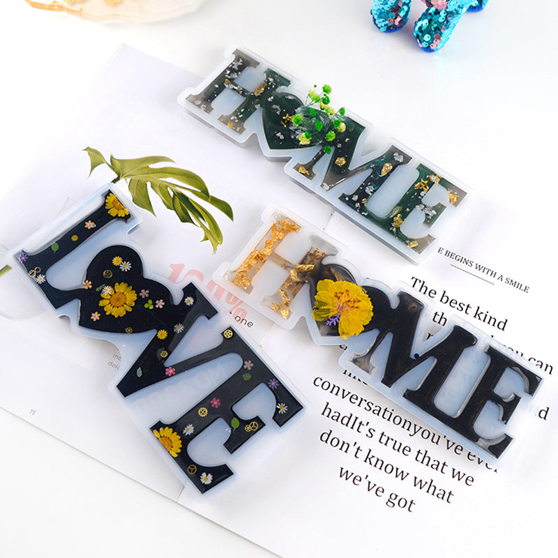 Lettre moule Epoxy moule diy Bijoux Abrasif miroir anglais amour Français mot Silicone moule