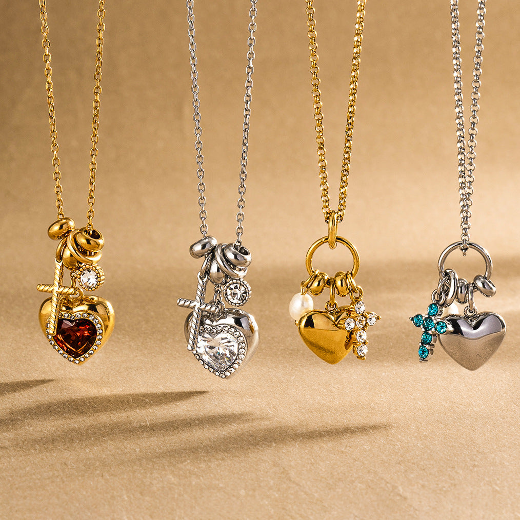 Zircon Love Collier en acier titane