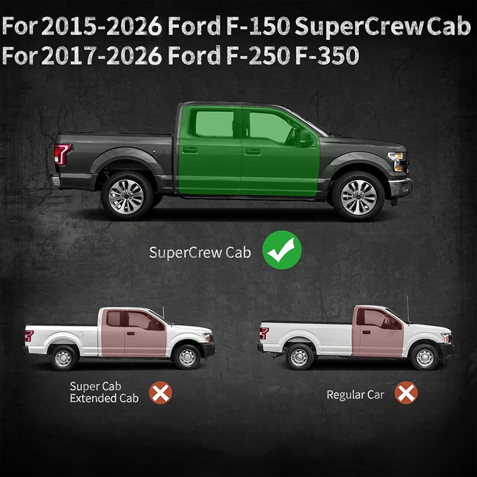 Cartes SuperCrew Cab Compatible pour 2015- F150 & 2017- Ford F250 F350 Super Duty Crew Cab
