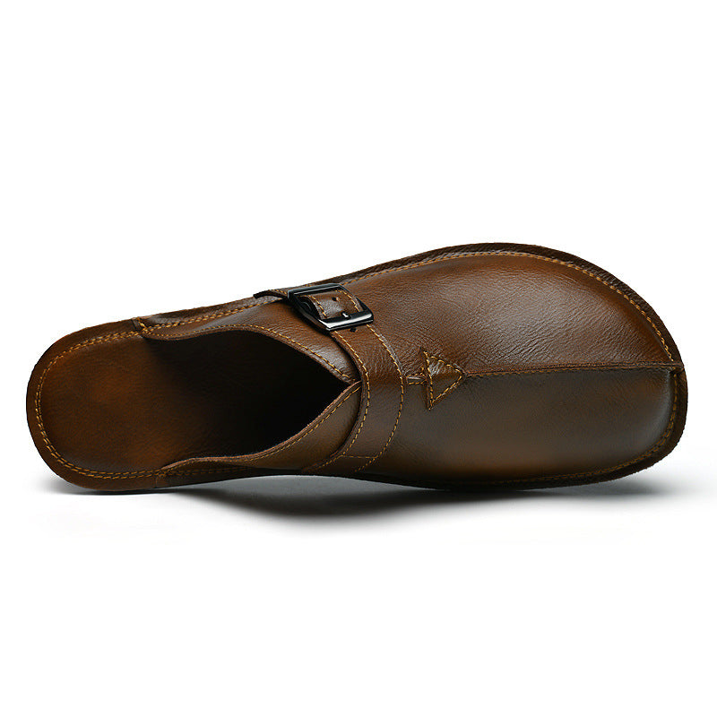 Cowhide Vintage style britannique chaussures de plage de Sandales plats