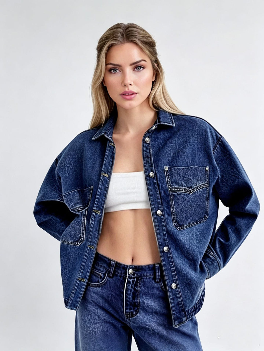 Veste de denim décontractée pour femme avec poches
