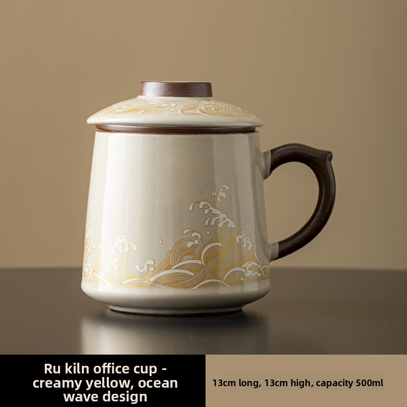 Chine-style grande capacité Ru Kiln Changement de couleur tasse de thé-séparer avec luge et filtre