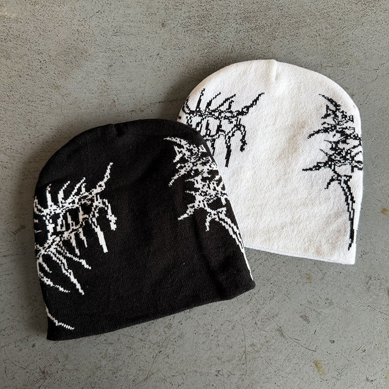 AutomneHiver Squelette de style foncé Chapeau tricoté Jacquard