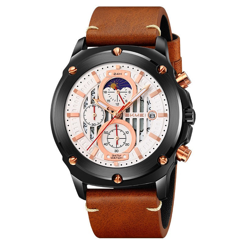 Montres de mode homme Tendance Ceinture homme montre trois yeux et six aiguilles montre Quartz