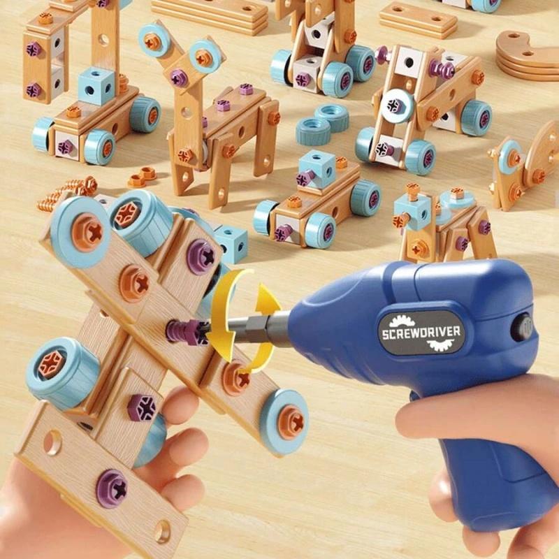 126-Piece Creative construction en bois et jeu d'outils éducation précoce