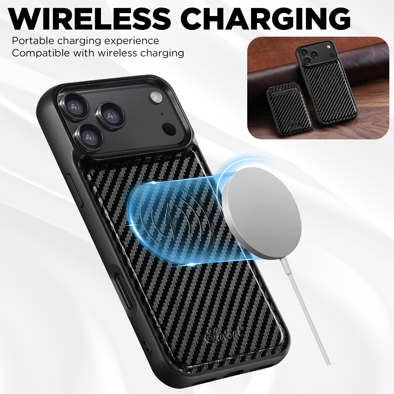 Cas de recharge de téléphone sans fil 2-en-1