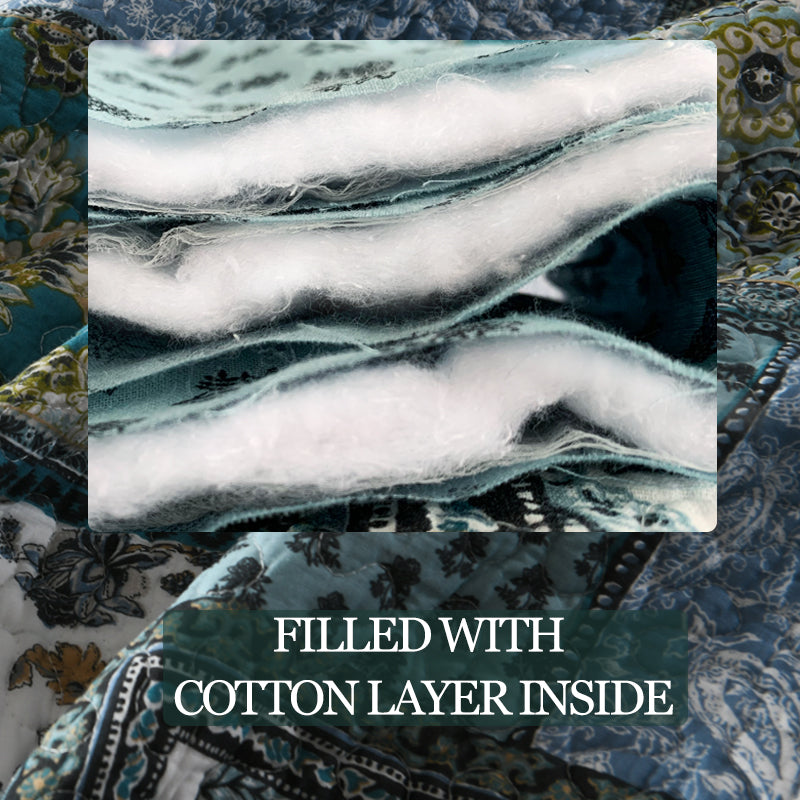 Cotton Reversible Quilt Bedspread Set Vintage Patchwork Floral Print Textured Stripe Rever