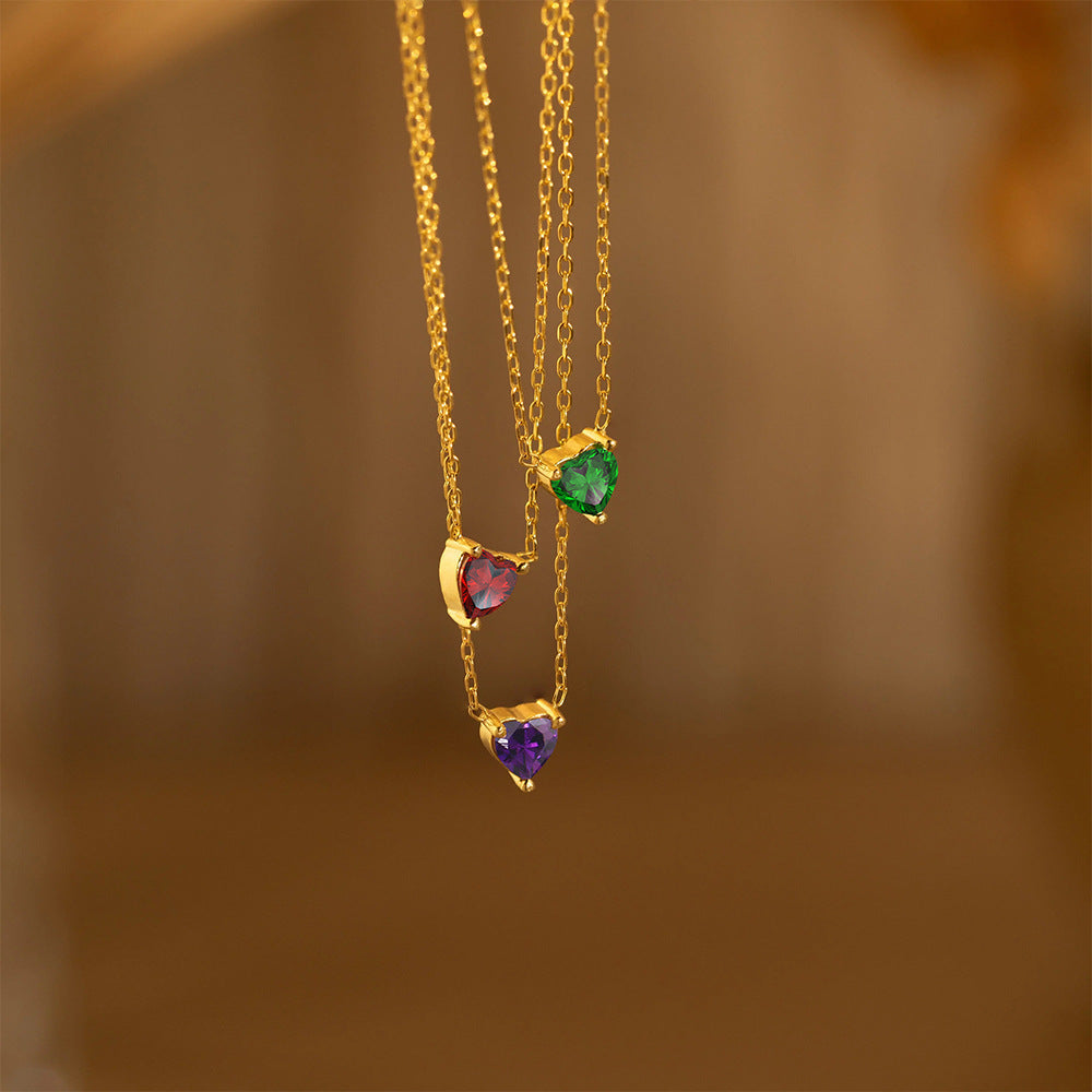 Pendentif en forme de cœur cristal coloré et collier de Zircon