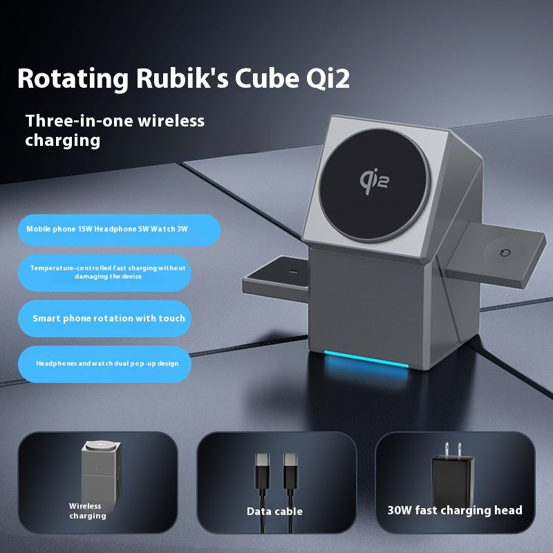 Chargeur sans fil Rubik rotatif magnétique à trois en un
