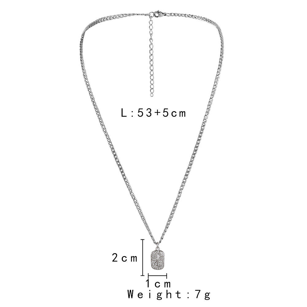 Mode Minimalist Relief XINGX plaque carrée collier pendentif Trendy Hommes