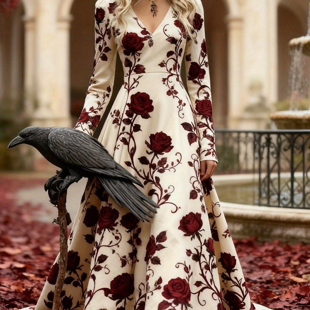Arrivée d'automne Robe en V-Neck souple