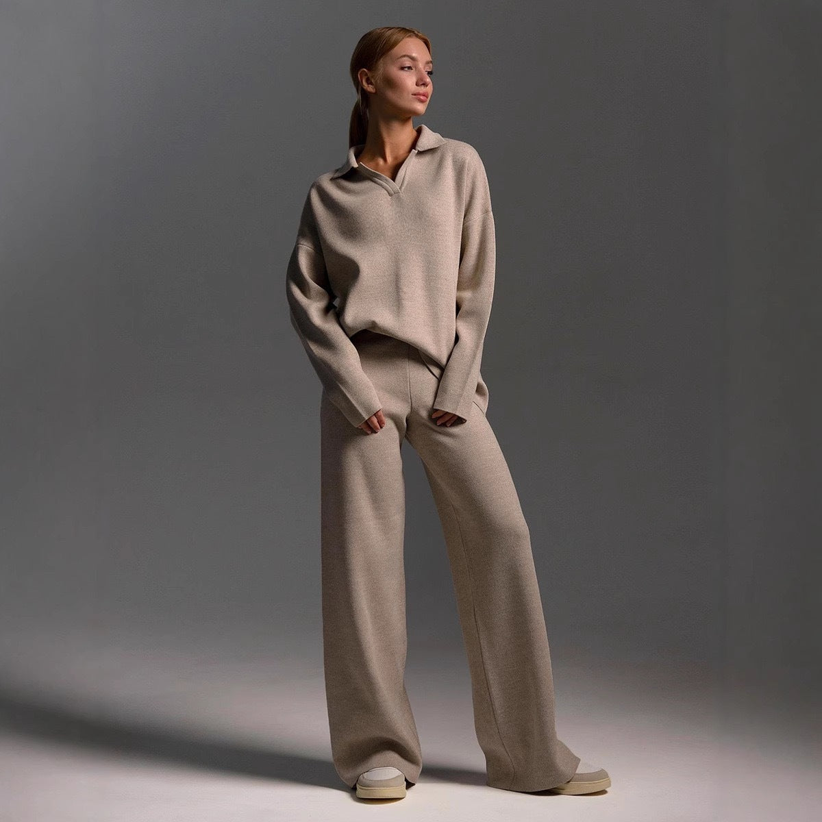 Mode Amazon TikTok Européen et américain Solid Couleur Automne Hiver costume avec Polo Collier