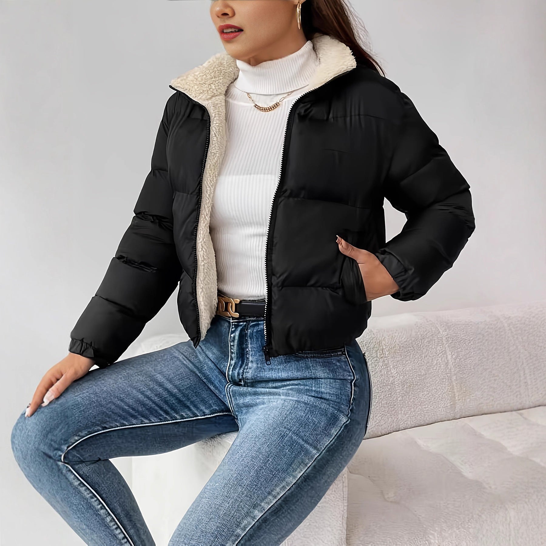 Veste casual de couleur unie pour femmes