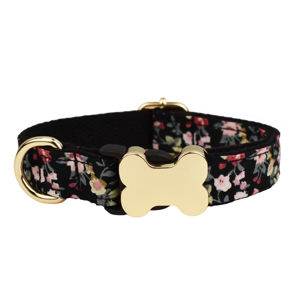 Tissu plat imprimé Grid série Bone Buckle Dog Collar
