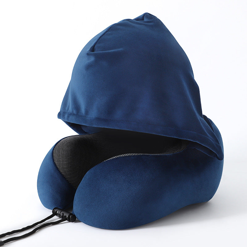 U-Shaped Hooded Memory Foam Elastic Neck Support Pillow