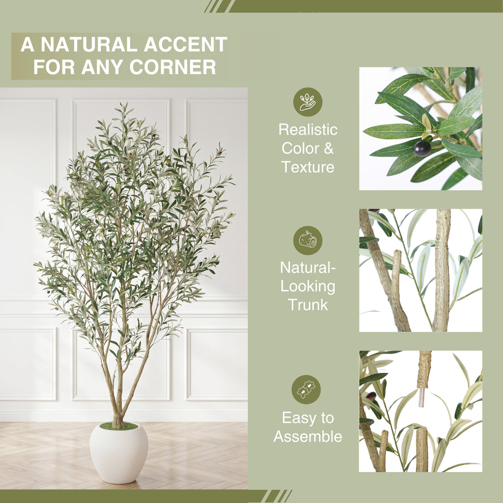 8FT Arbre d'olivier artificiel avec grand planteur blanc décoratif