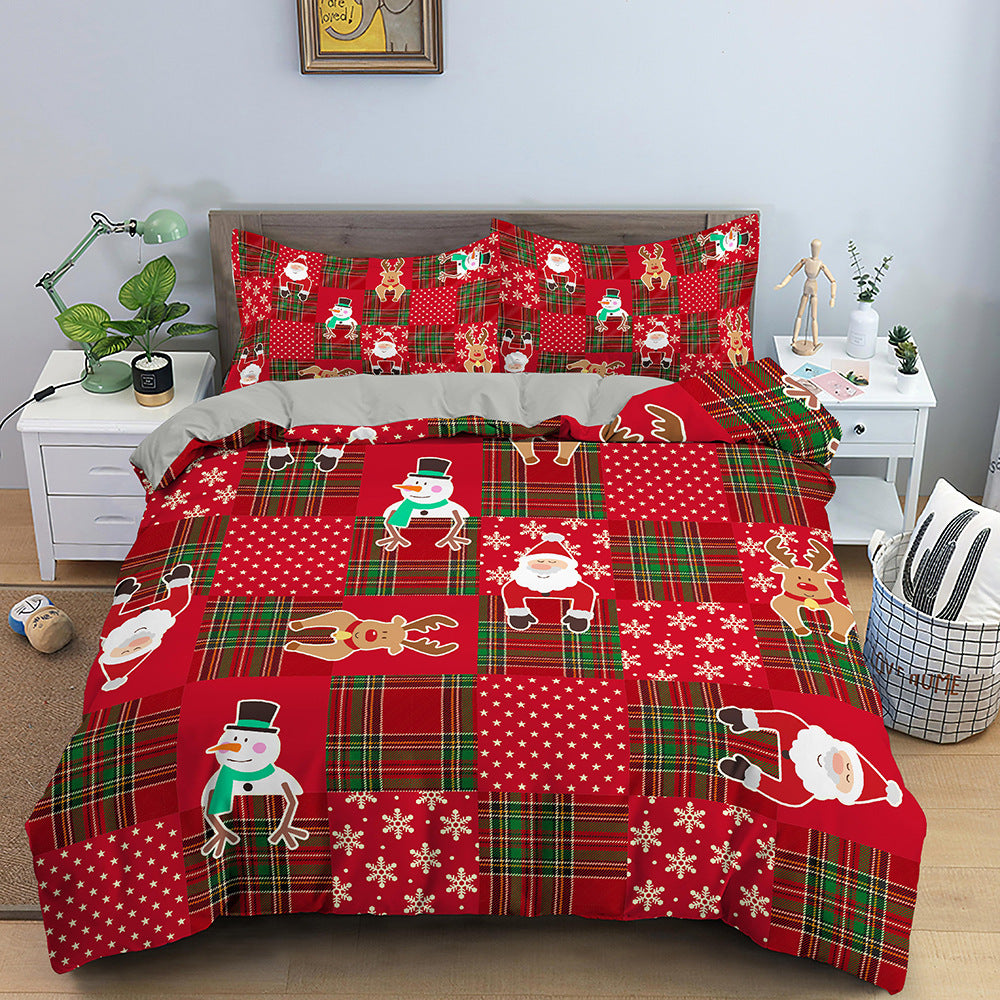 Red Cartoon Père Noël Impression numérique en trois pièces Couche de lit