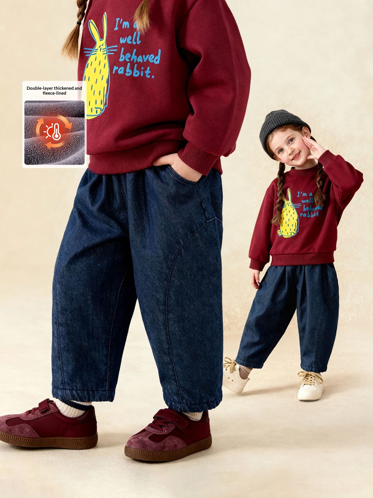 Jeans denim polyvalents de couleur unie pour les petites filles
