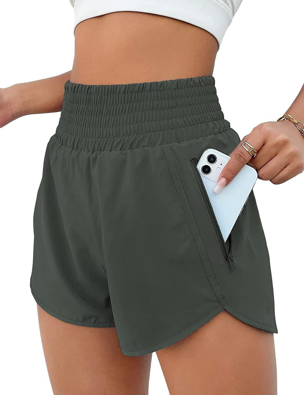 Short de sport à cordon élastique haut pour femmes avec poches antivol zippées