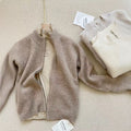 Kids' Cashmere Mock Neck Zip-Up Jacket Thick Knit Pullover