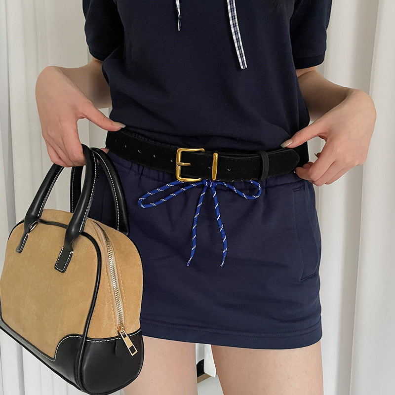Ceinture Suede Style Preppy Femme avec jeans de jupe