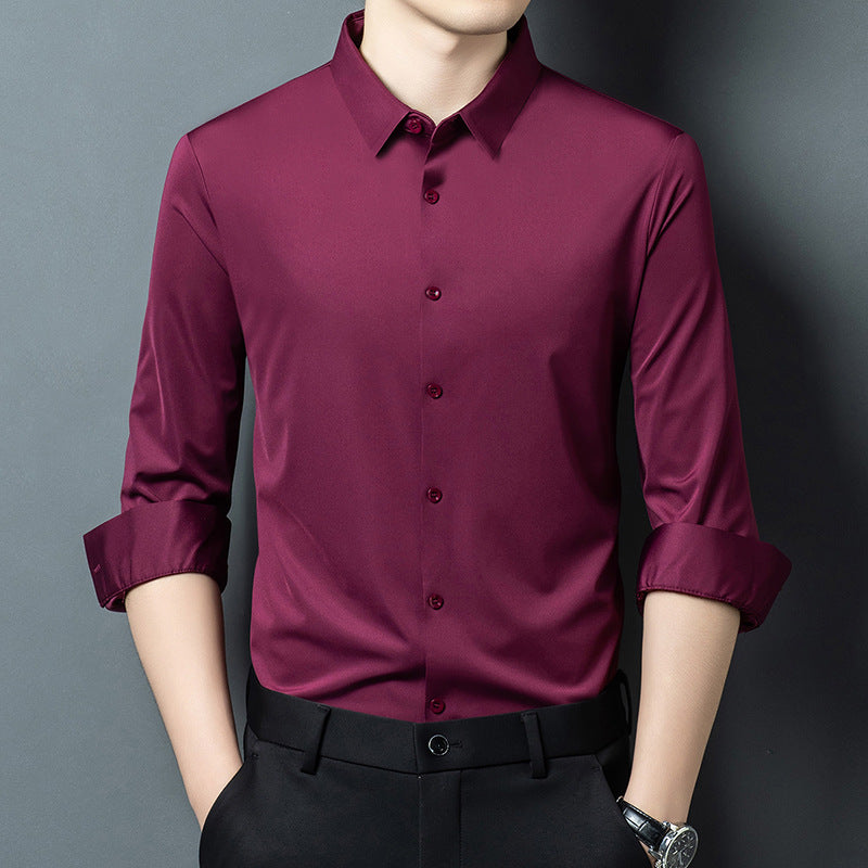 Chemise Homme manches longues Printemps Automne mince Affaires Casual Couleur solide Polyester Chemise Loo