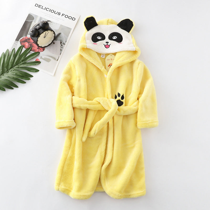 Filles Cartoon Hooded Flannel Dentelle-up Peignoir
