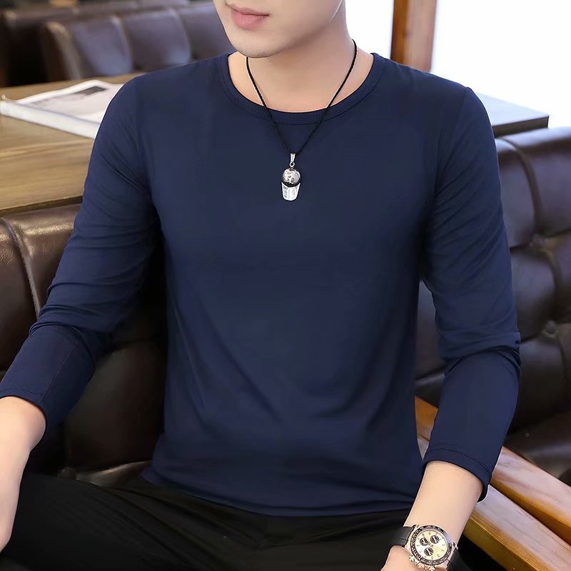 Éventails militaires d'automne et d'hiver T-shirt homme manches longues Slim Solid Color Crew Col Pullo