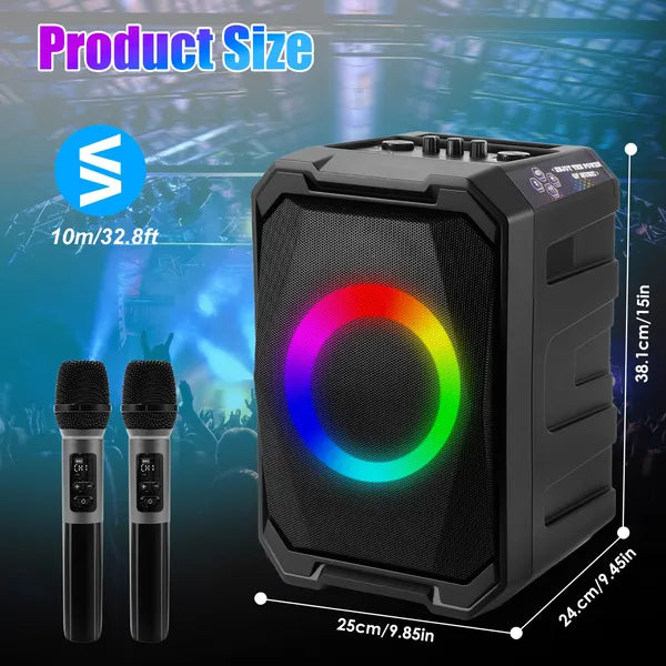Haut-parleur de partie sans fil portable avec lumière LED 2 sans fil Mics télécommande TWS Music Ac