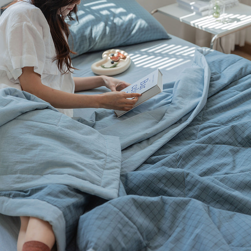 Couette de refroidissement d'été en coton lavé teint au fil, de style japonais