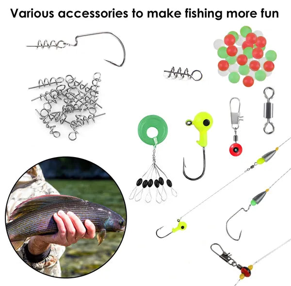 188Pcs Kit d'accessoire de pêche Ensemble de pêche portative incluant les crochets de jig poids d'évier
