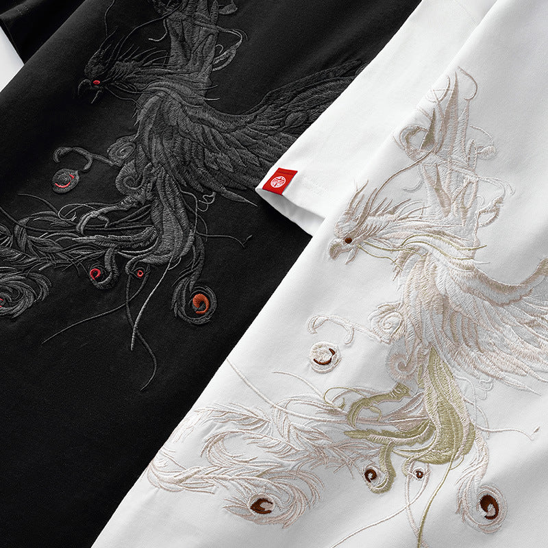 National Tendance Chinese Style Homme Phoenix Brodé demi manches Streetwear Marque