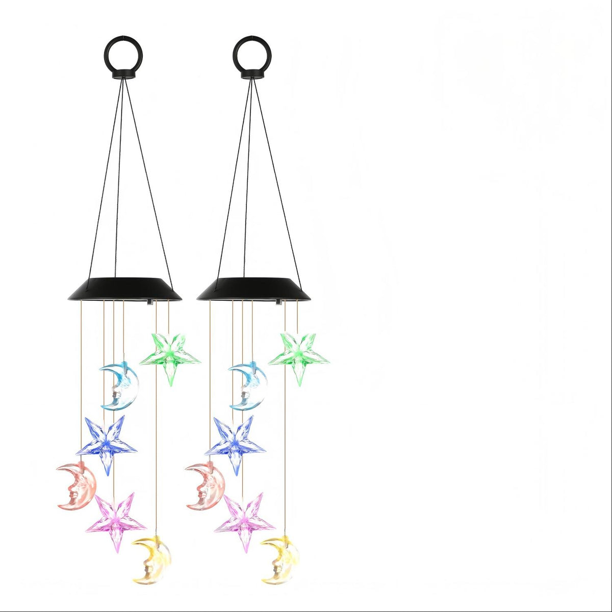 1Pc 2Pc Quantity Options Solar Moon and Star Wind Chime 7 Color Changing Wind Chime for Outdoor
