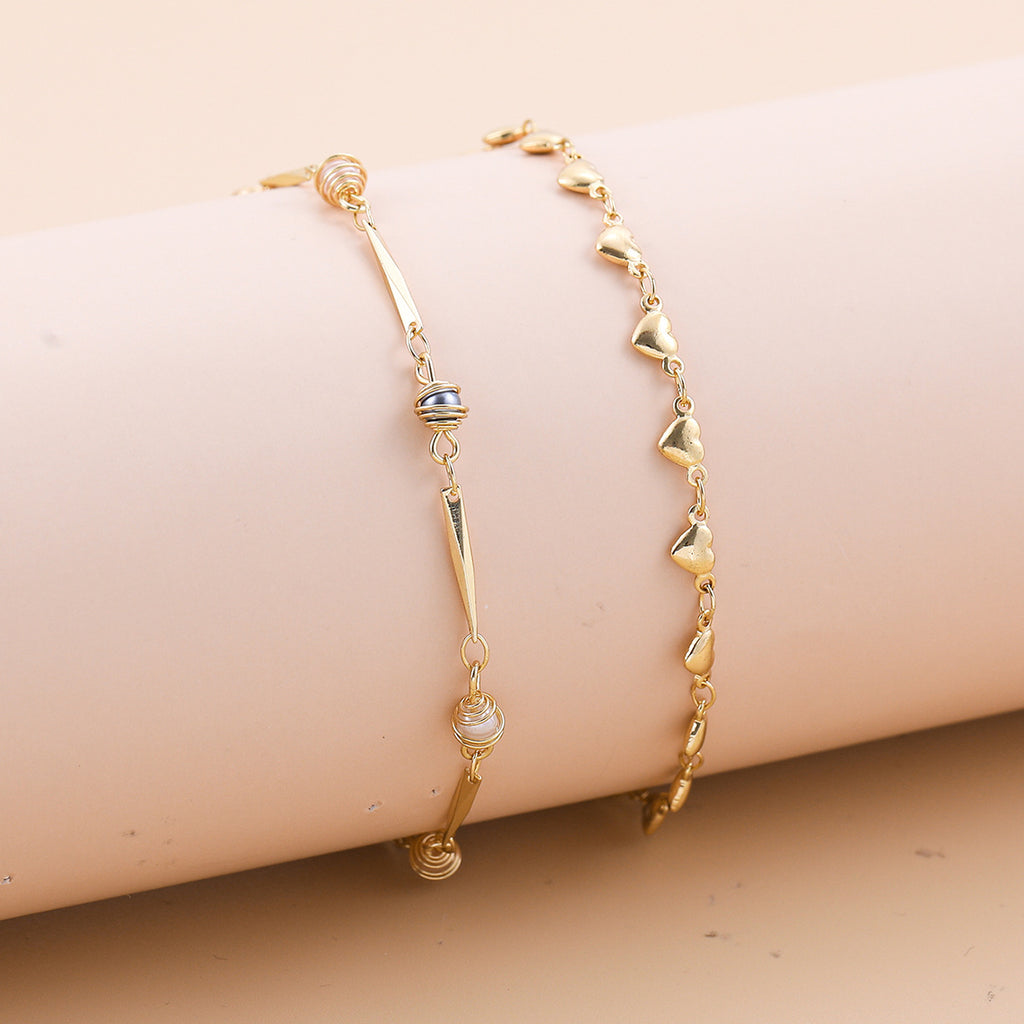 De style bohème Croix et double coeur Multi-couche Anklet