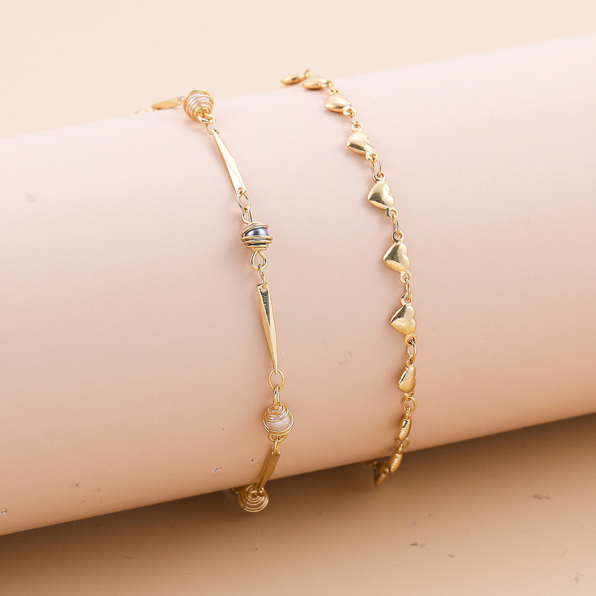 De style bohème Croix et double coeur Multi-couche Anklet
