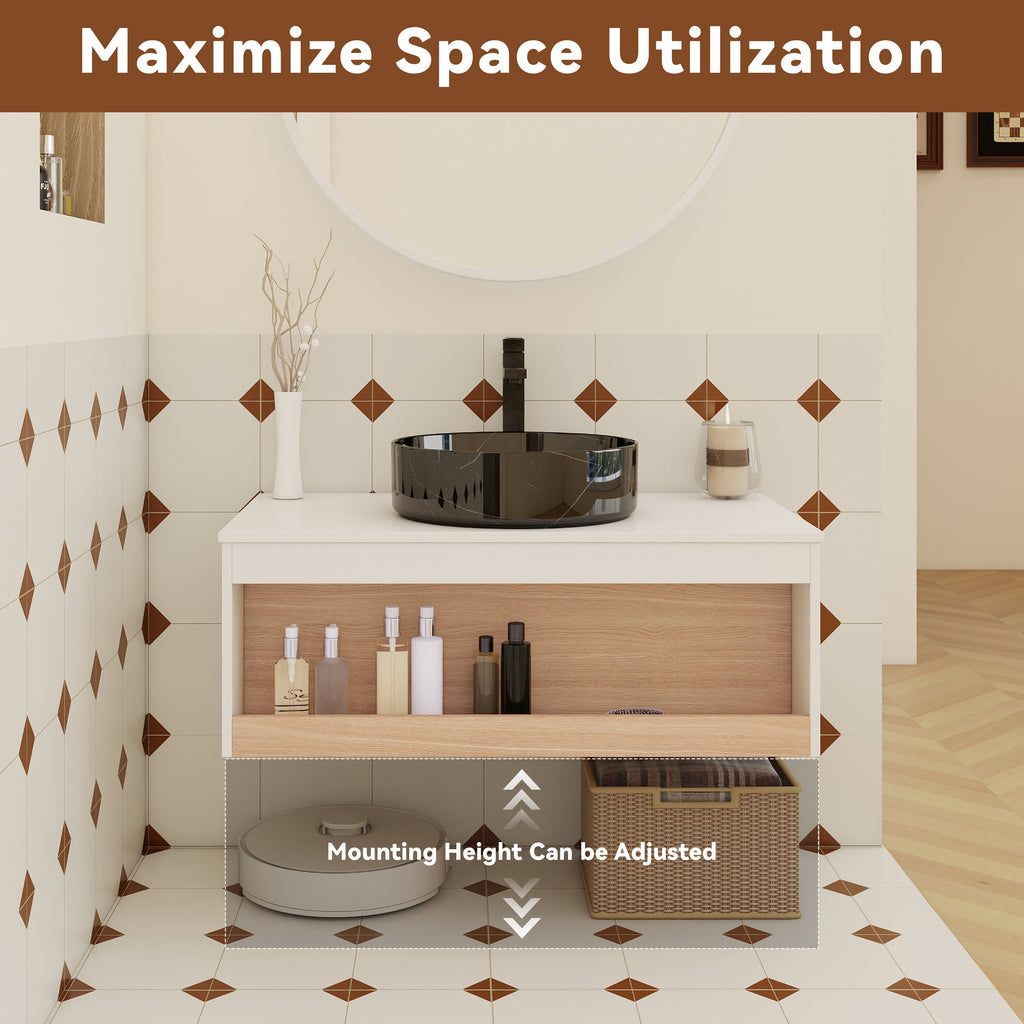 Vanité de salle de bain flottante de 36" avec évier en marbre noir