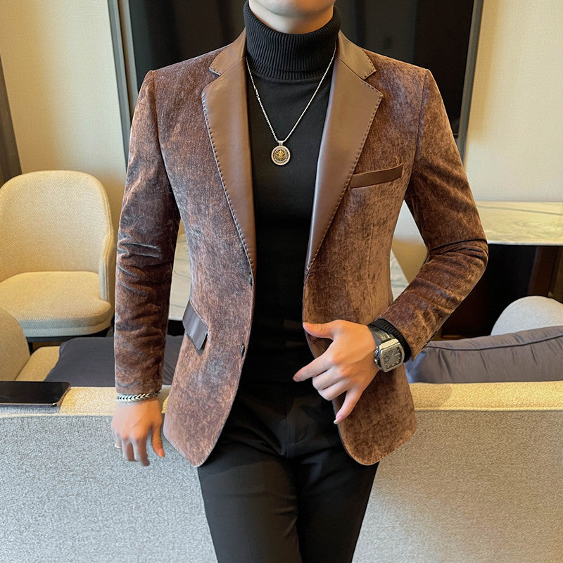 Hommes Patchwork Velvet en cuir Blazer