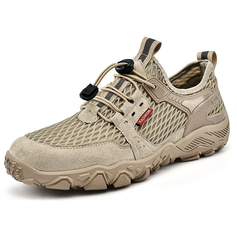 Hommes en cuir d'été respirant Sports de plein air Casual Chaussures Non-dérapant Mesh doux-solé Surfa