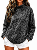 La mode européenne et américaine Leopard Imprimer Sweatshirt à col élevé pour les femmes
