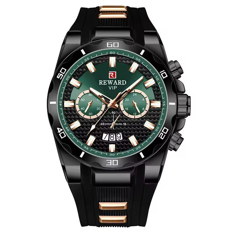 REWARD Mens Montre en noir et or avec un design cool et la fonction de calendrier