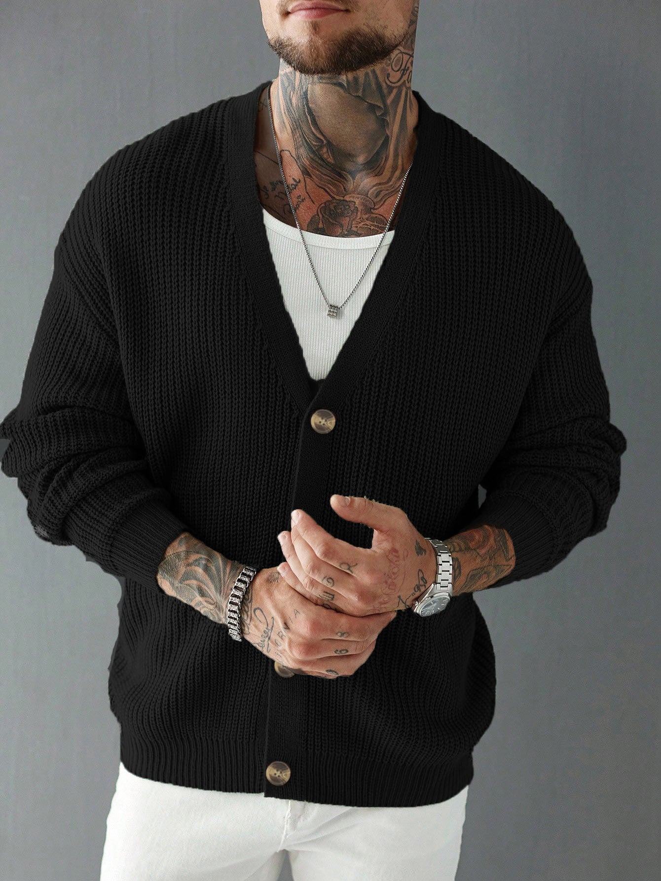 Casual Versatile Cardigan Deep V-neck Single-breasted Knit Top Innerwear and Outerwear Swe